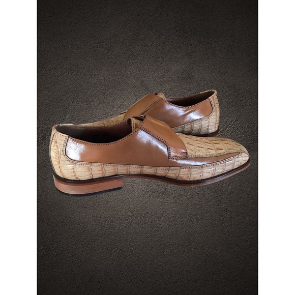 Stacy Adams Shoes Mens Size 9M Brown and Tan Monk Strap Croc Print Leather Dress - Picture 8 of 10